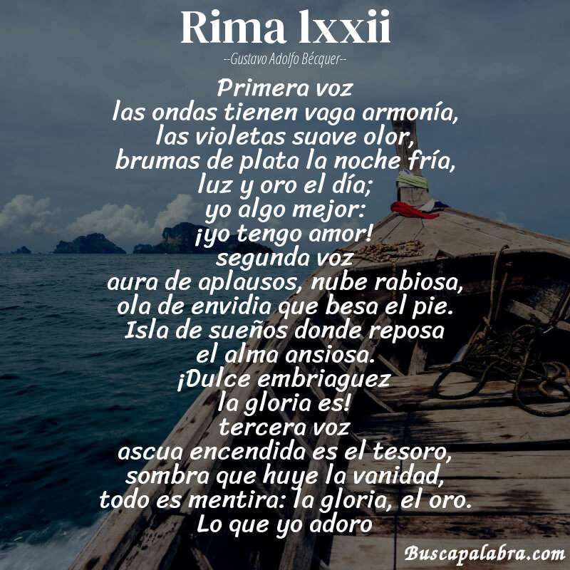 Poema rima lxxii de Gustavo Adolfo Bécquer con fondo de barca