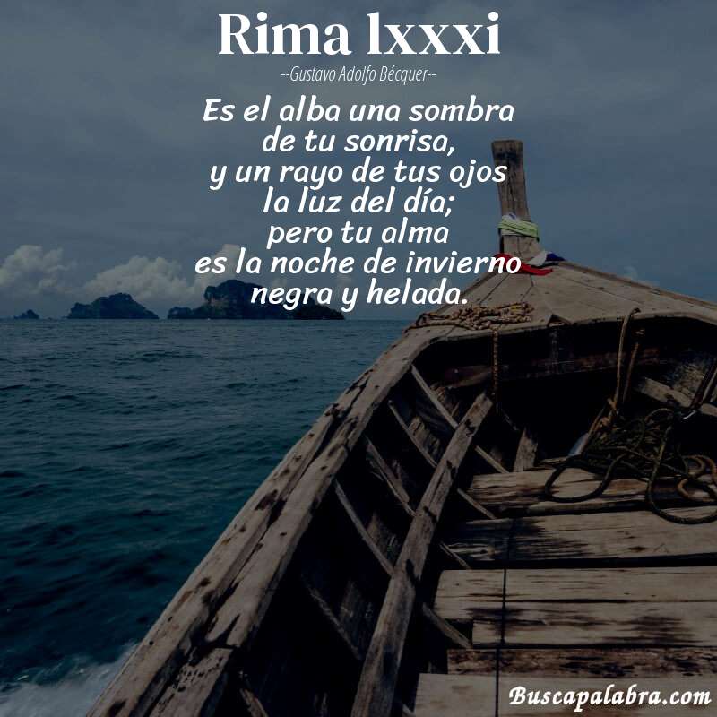 Poema rima lxxxi de Gustavo Adolfo Bécquer con fondo de barca