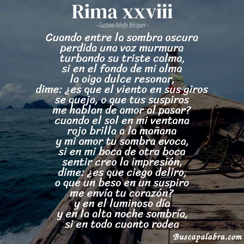 Poema rima xxviii de Gustavo Adolfo Bécquer con fondo de barca