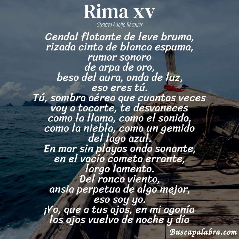 Poema rima xv de Gustavo Adolfo Bécquer con fondo de barca