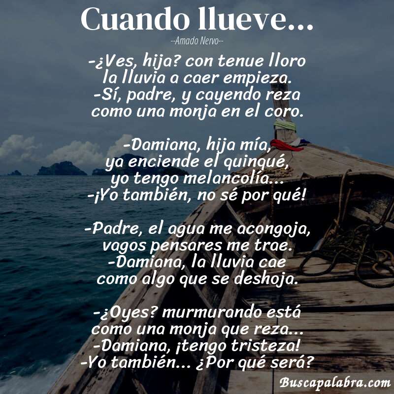 Poema Cuando llueve... de Amado Nervo con fondo de barca