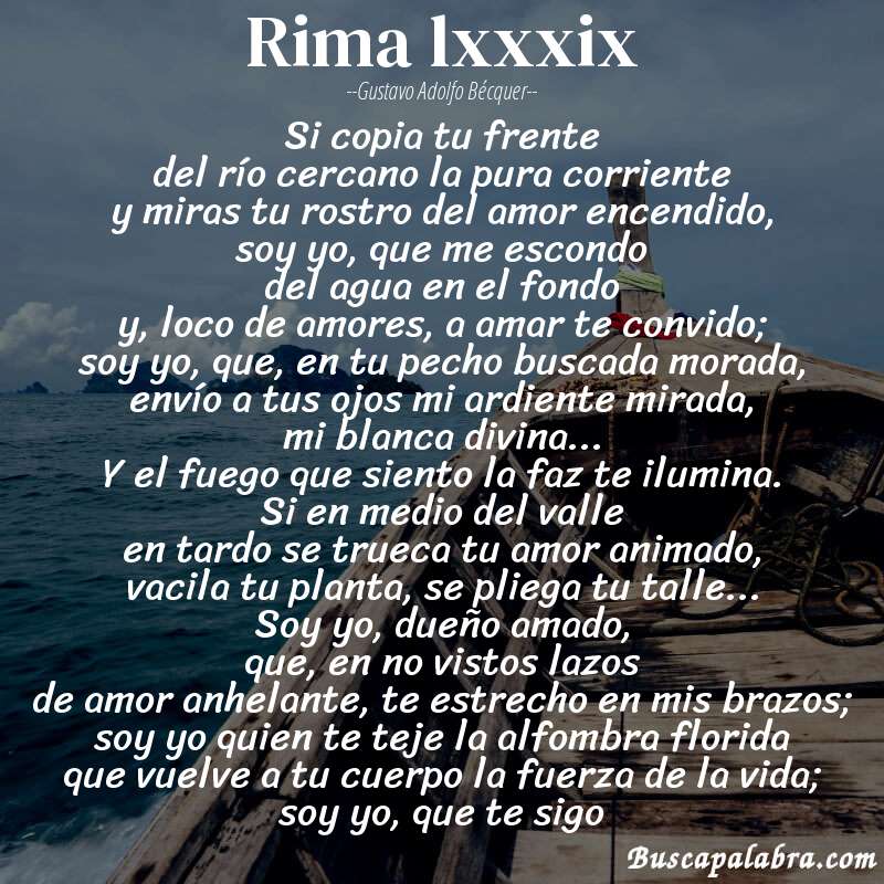 Poema rima lxxxix de Gustavo Adolfo Bécquer con fondo de barca