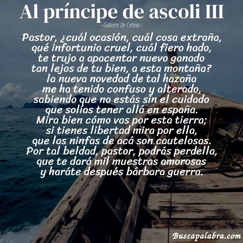 Poema al príncipe de ascoli III de Gutierre de Cetina con fondo de barca