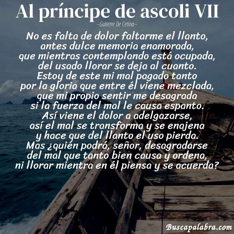 Poema al príncipe de ascoli VII de Gutierre de Cetina con fondo de barca