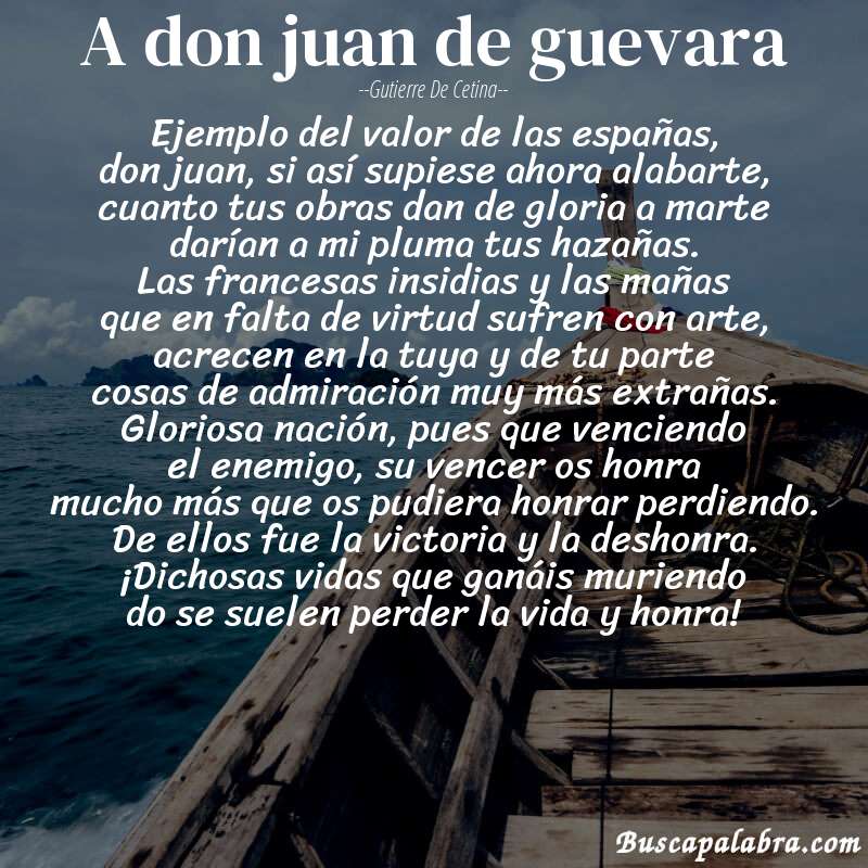 Poema a don juan de guevara de Gutierre de Cetina con fondo de barca