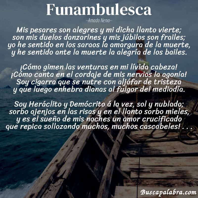 Poema Funambulesca de Amado Nervo con fondo de barca
