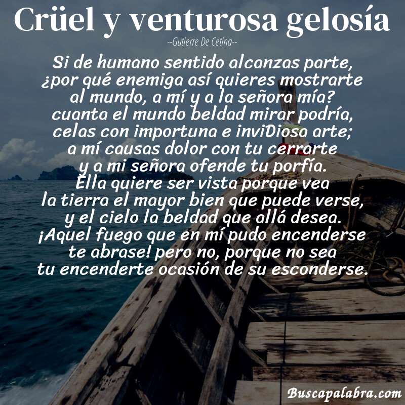 Poema crüel y venturosa gelosía de Gutierre de Cetina con fondo de barca