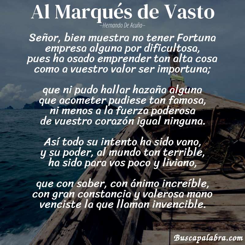 Poema Al Marqués de Vasto de Hernando de Acuña con fondo de barca