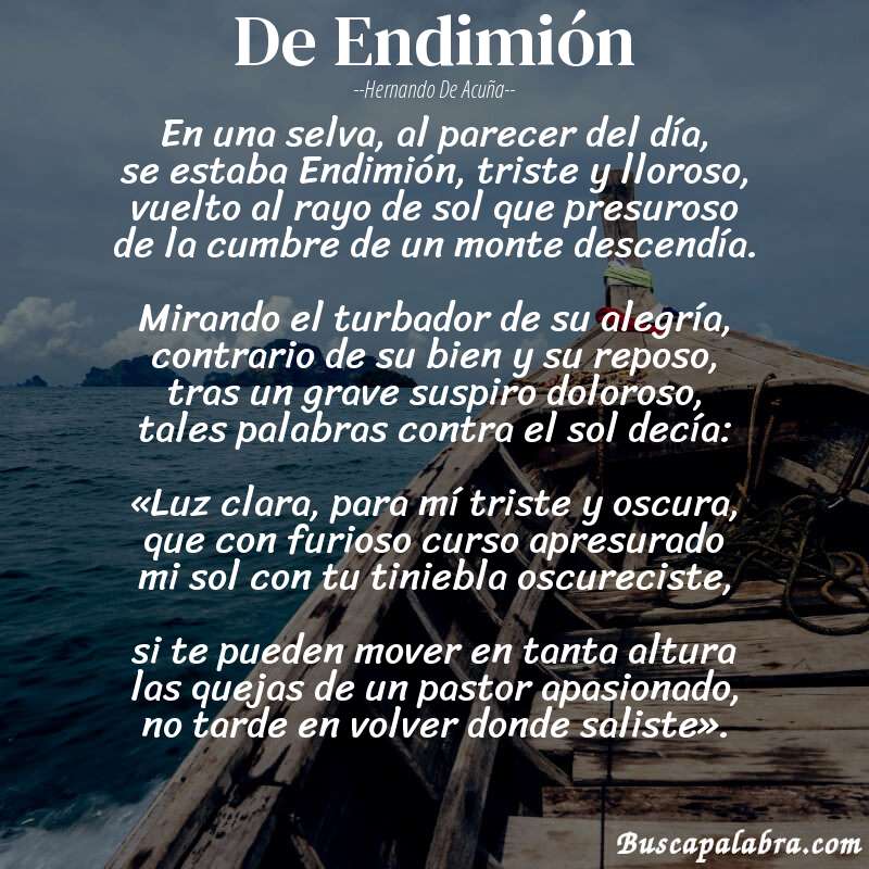 Poema De Endimión de Hernando de Acuña con fondo de barca