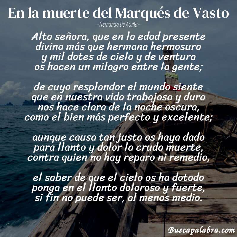 Poema En la muerte del Marqués de Vasto de Hernando de Acuña con fondo de barca