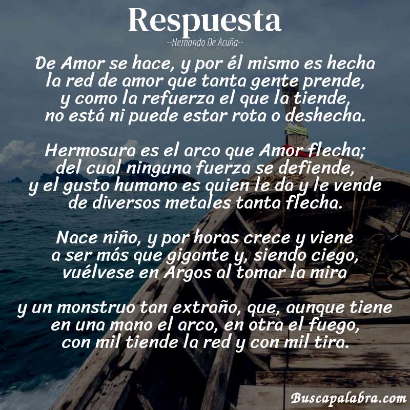 Poema Respuesta de Hernando de Acuña con fondo de barca