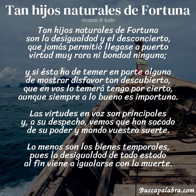 Poema Tan hijos naturales de Fortuna de Hernando de Acuña con fondo de barca