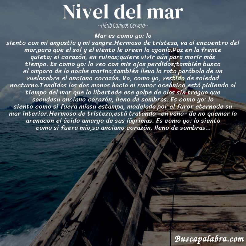 Poema nivel del mar de Hérib Campos Cervera con fondo de barca
