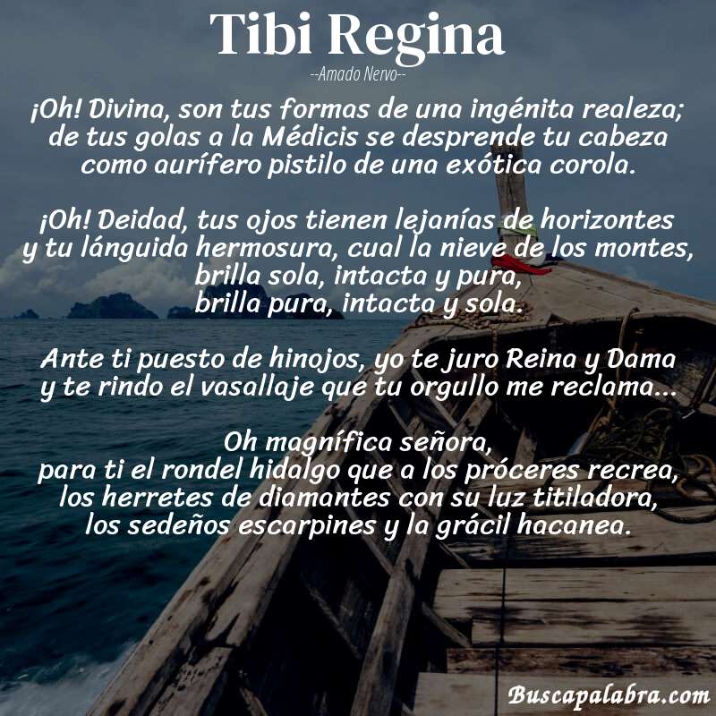 Poema Tibi Regina de Amado Nervo con fondo de barca