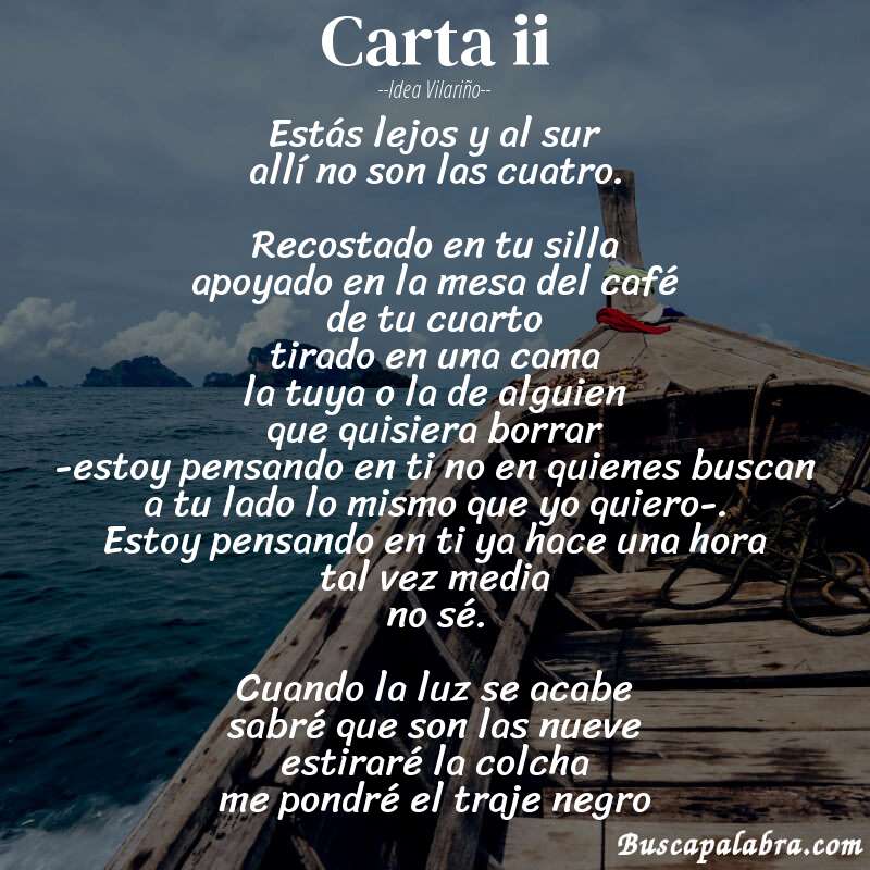 Poema carta ii de Idea Vilariño con fondo de barca
