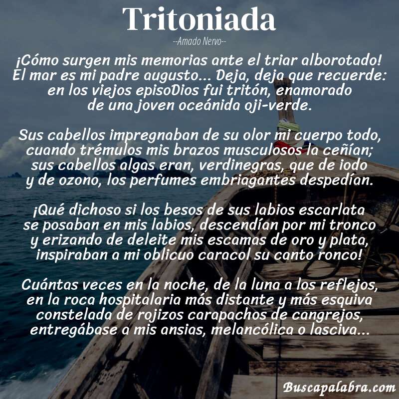 Poema Tritoniada de Amado Nervo con fondo de barca