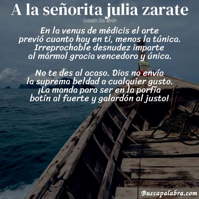 Poema a la señorita julia zarate de Salvador Díaz Mirón con fondo de barca