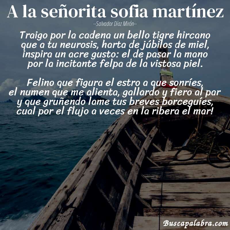 Poema a la señorita sofia martínez de Salvador Díaz Mirón con fondo de barca
