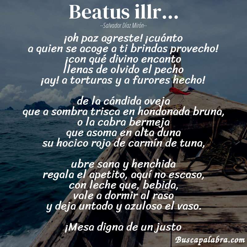 Poema beatus illr... de Salvador Díaz Mirón con fondo de barca