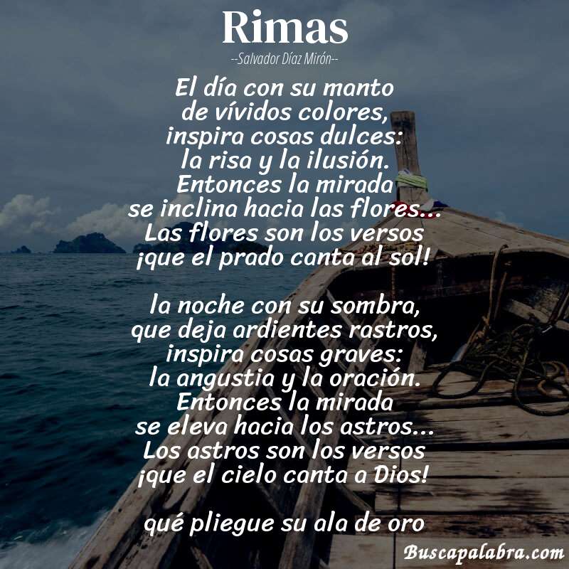 Poema rimas de Salvador Díaz Mirón con fondo de barca