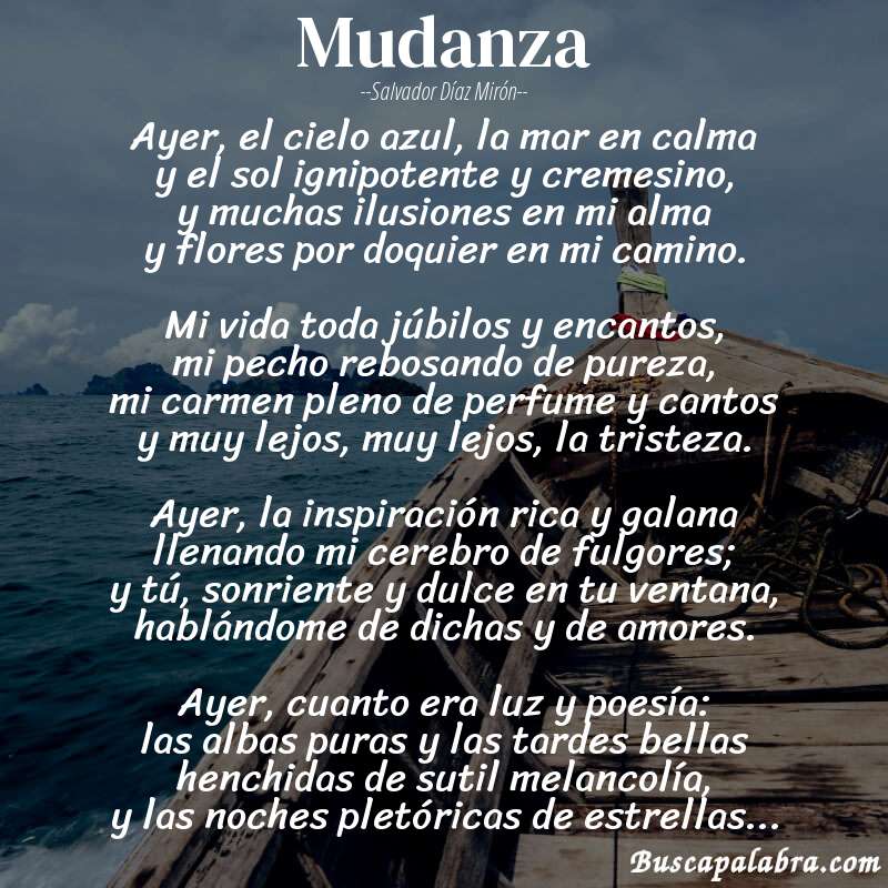 Poema mudanza de Salvador Díaz Mirón con fondo de barca