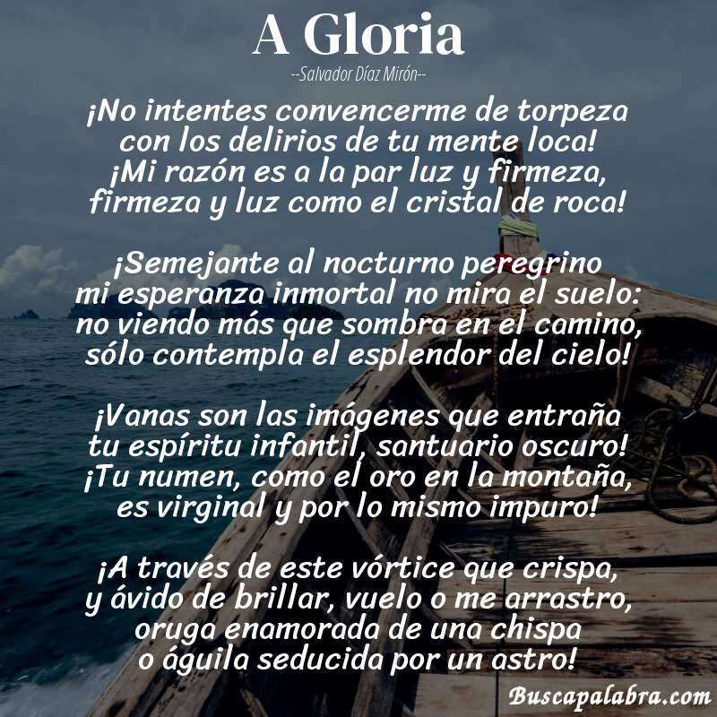 Poema A Gloria de Salvador Díaz Mirón con fondo de barca