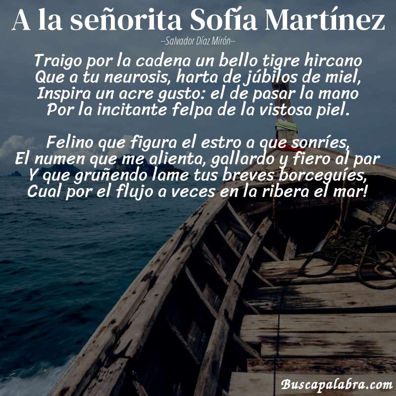Poema A la señorita Sofía Martínez de Salvador Díaz Mirón con fondo de barca