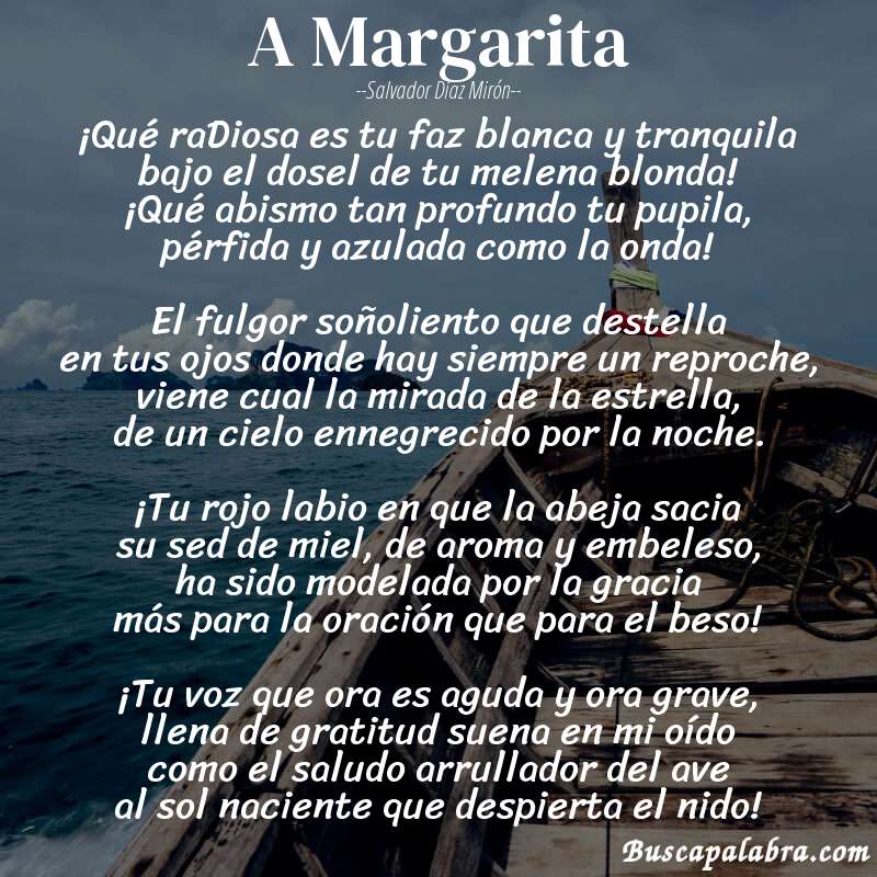 Poema A Margarita de Salvador Díaz Mirón con fondo de barca
