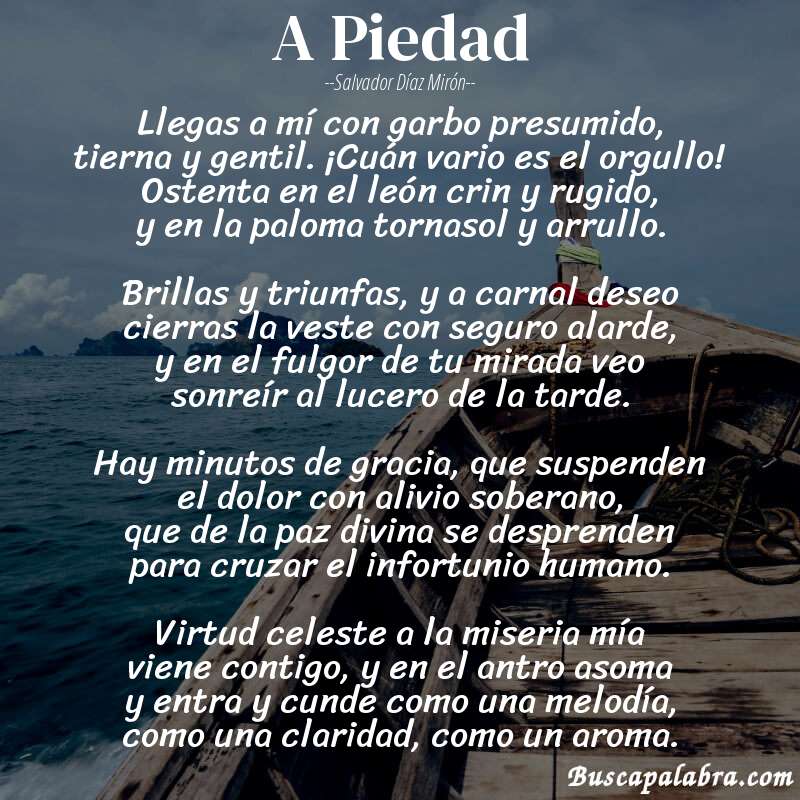 Poema A Piedad de Salvador Díaz Mirón con fondo de barca