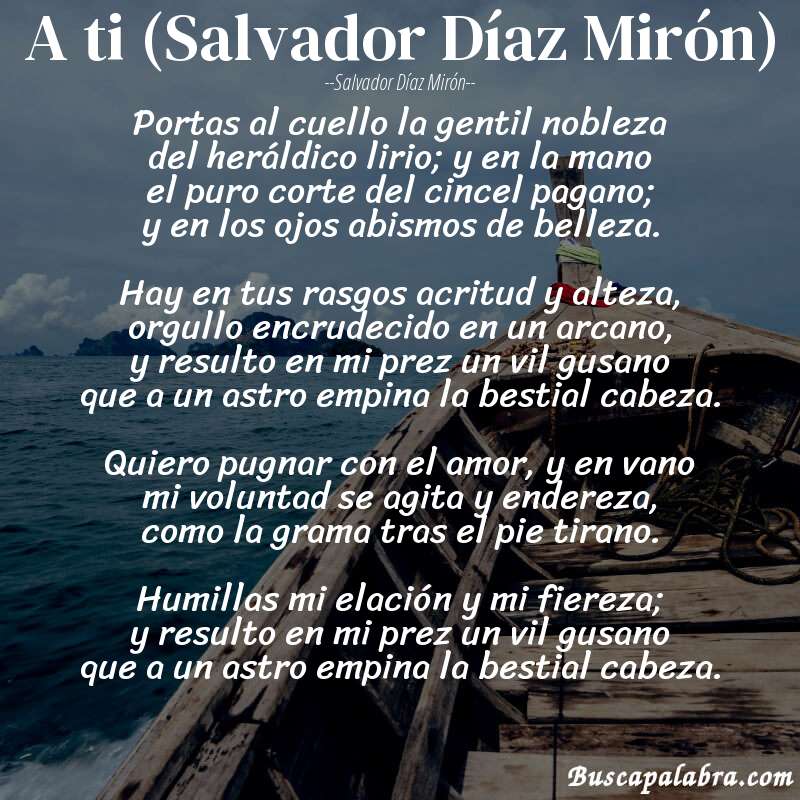 Poema A ti (Salvador Díaz Mirón) de Salvador Díaz Mirón con fondo de barca