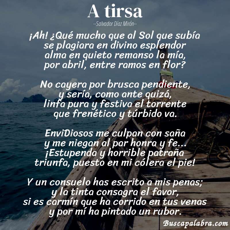 Poema A tirsa de Salvador Díaz Mirón con fondo de barca