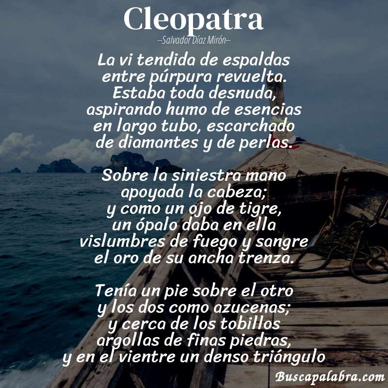 Poema Cleopatra de Salvador Díaz Mirón con fondo de barca