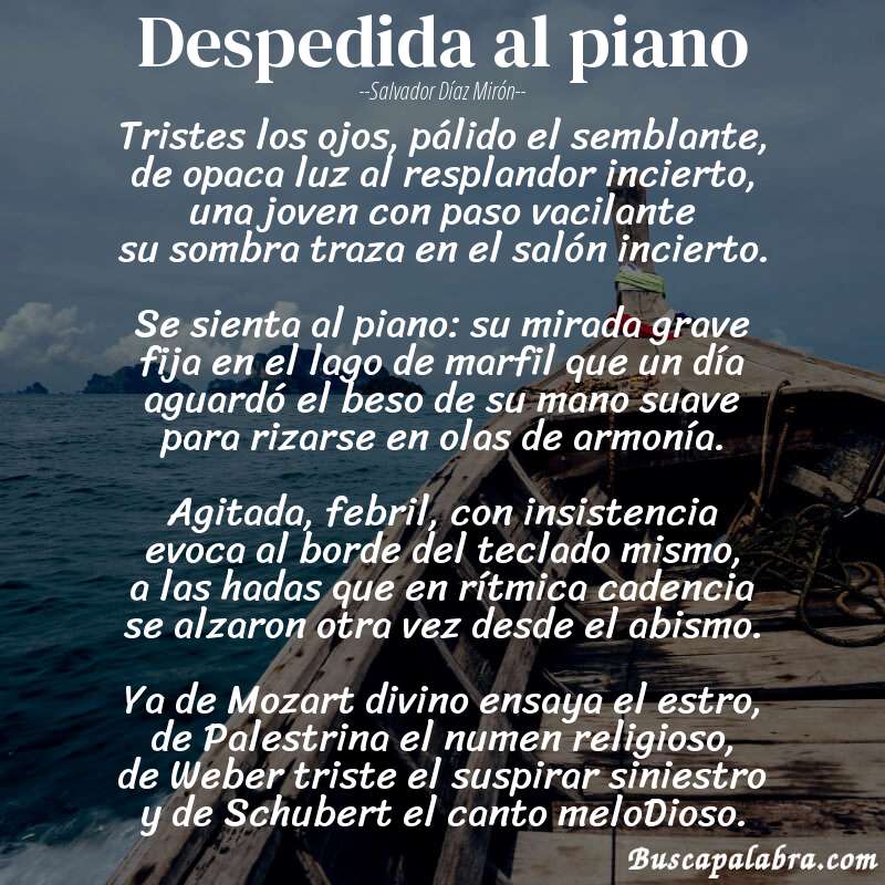 Poema Despedida al piano de Salvador Díaz Mirón con fondo de barca