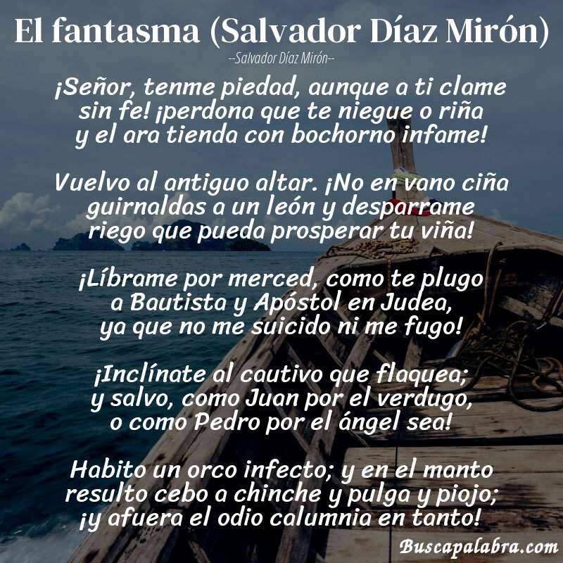 Poema El fantasma (Salvador Díaz Mirón) de Salvador Díaz Mirón con fondo de barca