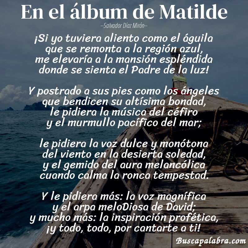 Poema En el álbum de Matilde de Salvador Díaz Mirón con fondo de barca