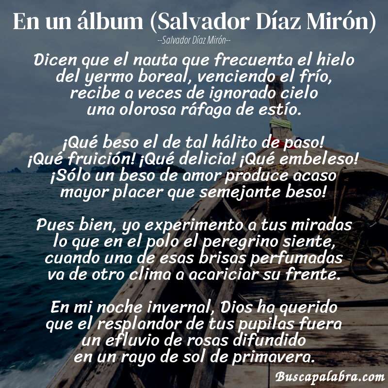 Poema En un álbum (Salvador Díaz Mirón) de Salvador Díaz Mirón con fondo de barca