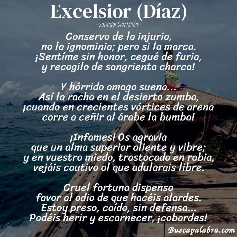 Poema Excelsior (Díaz) de Salvador Díaz Mirón con fondo de barca