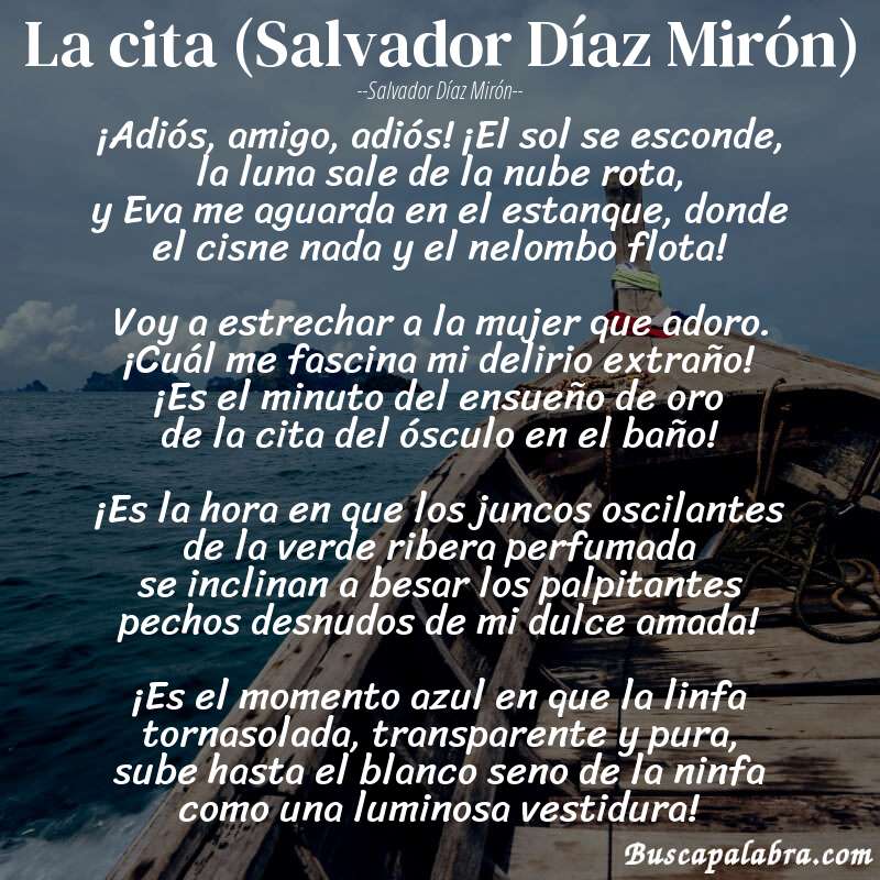 Poema La cita (Salvador Díaz Mirón) de Salvador Díaz Mirón con fondo de barca