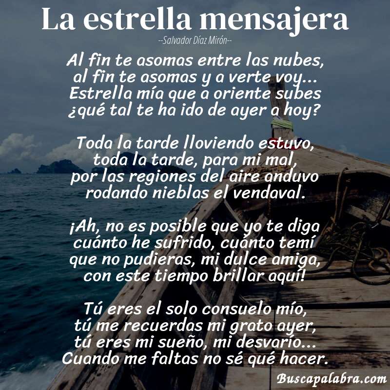 Poema La estrella mensajera de Salvador Díaz Mirón con fondo de barca