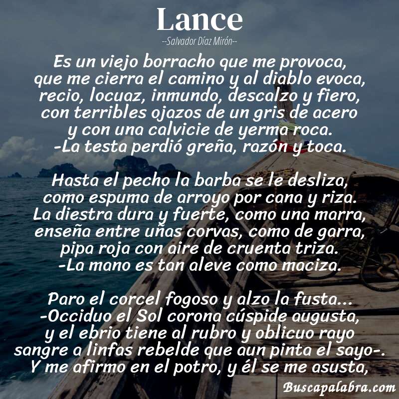 Poema Lance de Salvador Díaz Mirón con fondo de barca