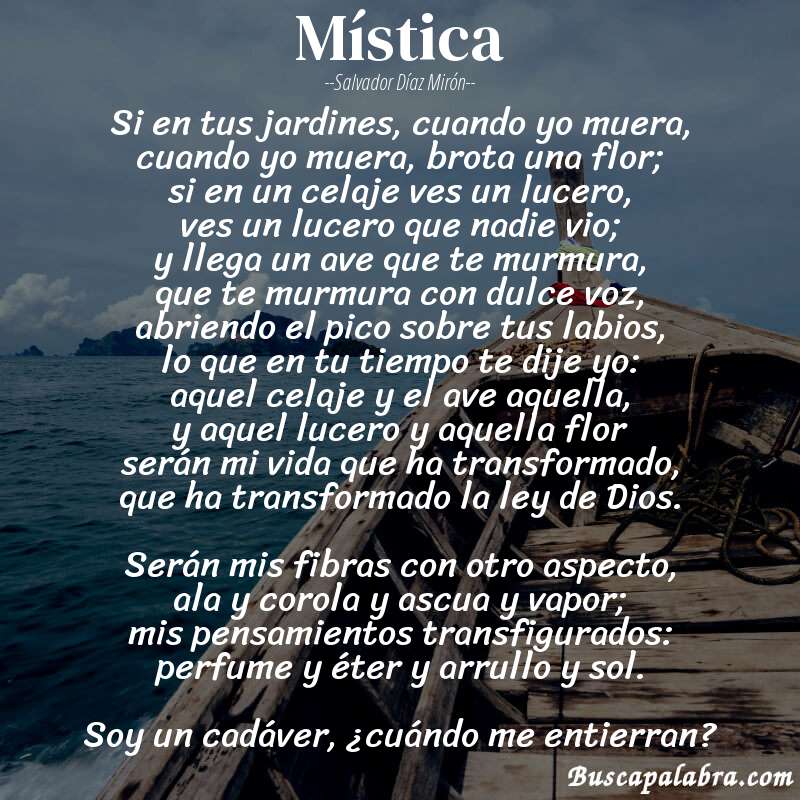 Poema Mística de Salvador Díaz Mirón con fondo de barca