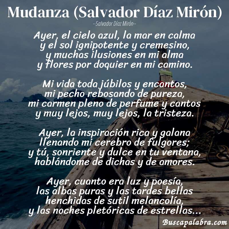 Poema Mudanza (Salvador Díaz Mirón) de Salvador Díaz Mirón con fondo de barca
