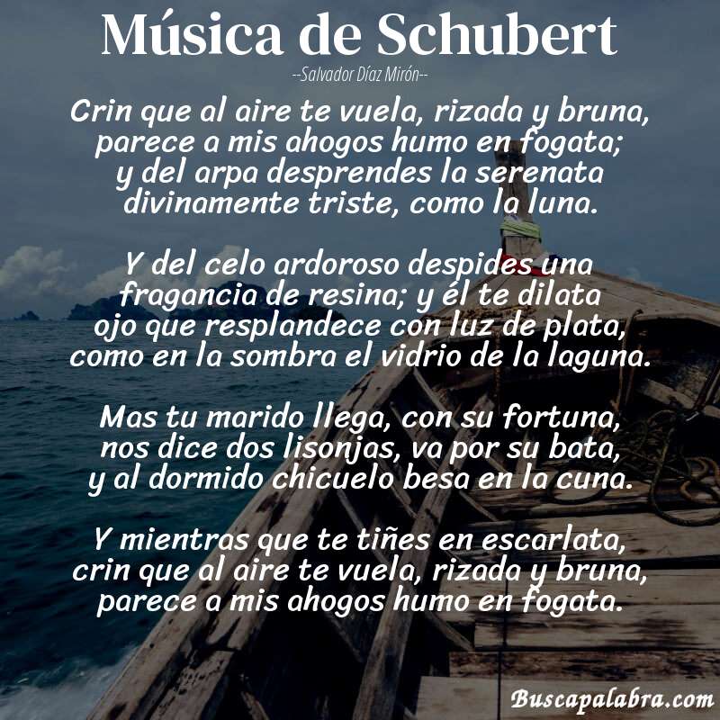 Poema Música de Schubert de Salvador Díaz Mirón con fondo de barca