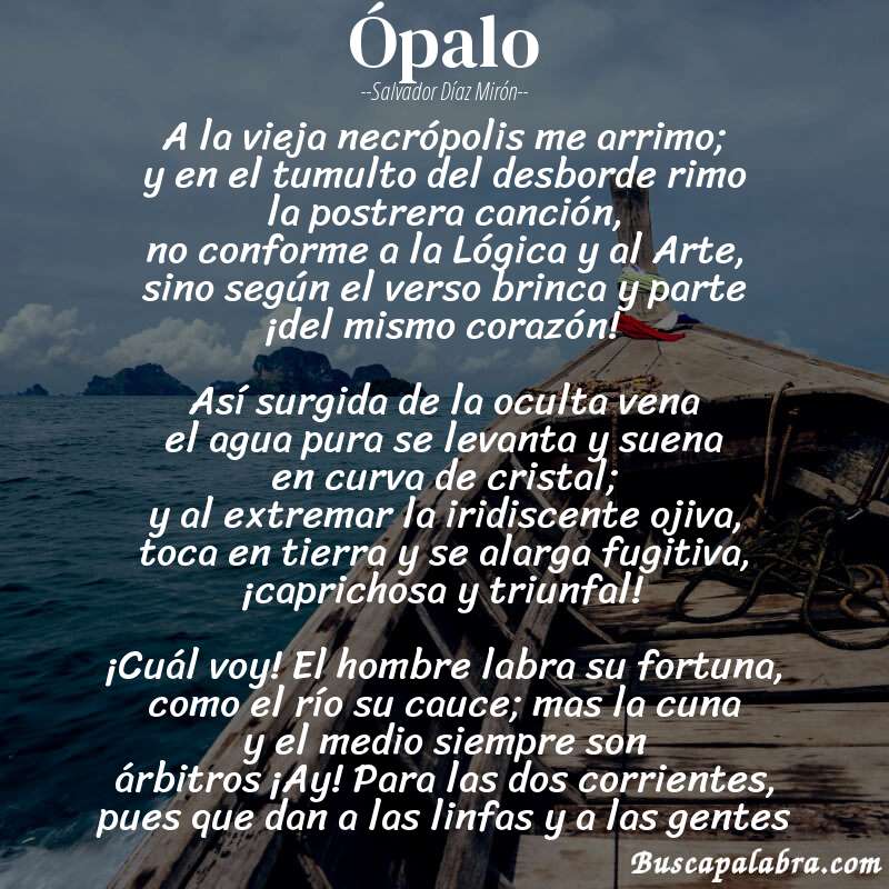 Poema Ópalo de Salvador Díaz Mirón con fondo de barca