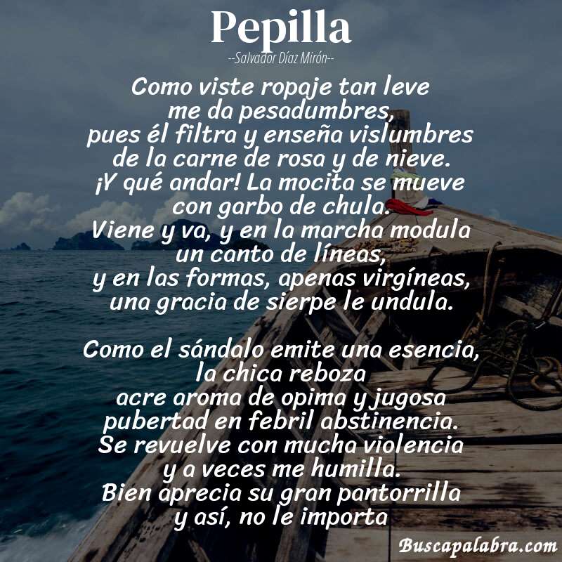 Poema Pepilla de Salvador Díaz Mirón con fondo de barca
