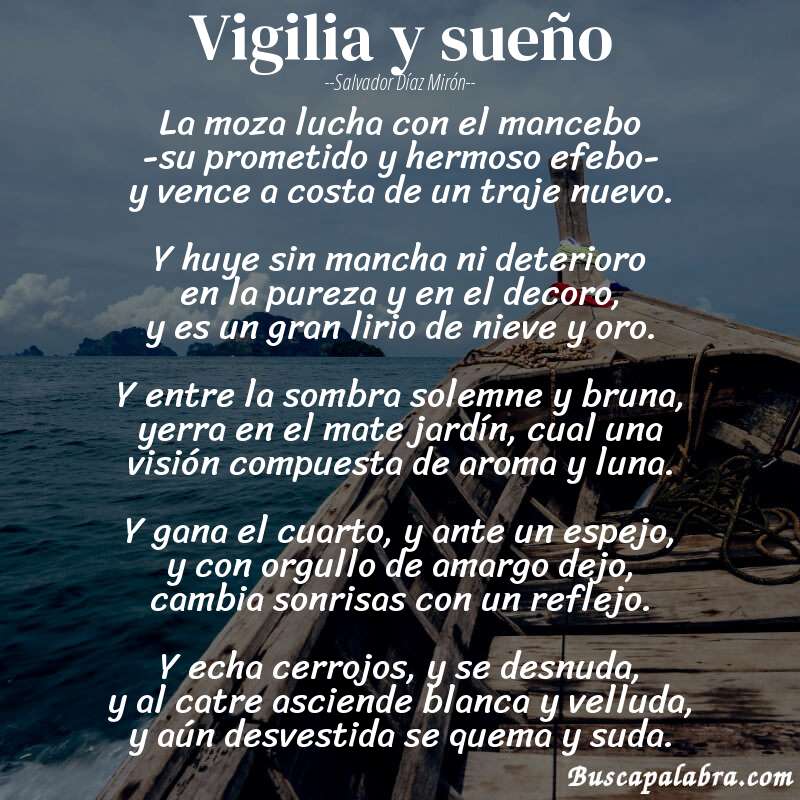 Poema Vigilia y sueño de Salvador Díaz Mirón con fondo de barca
