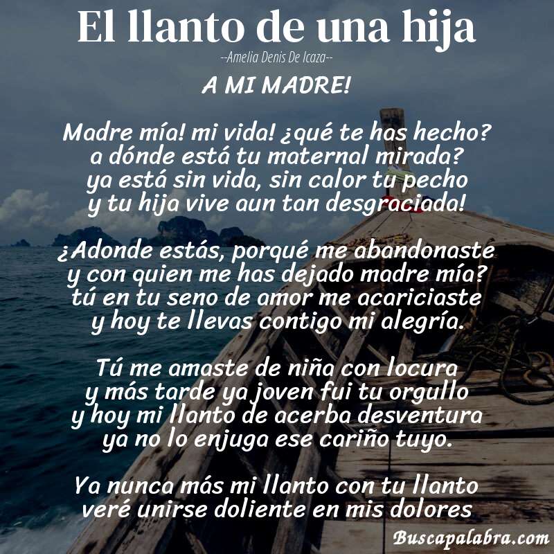 Poema El llanto de una hija de Amelia Denis de Icaza con fondo de barca