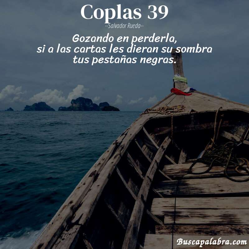 Poema coplas 39 de Salvador Rueda con fondo de barca