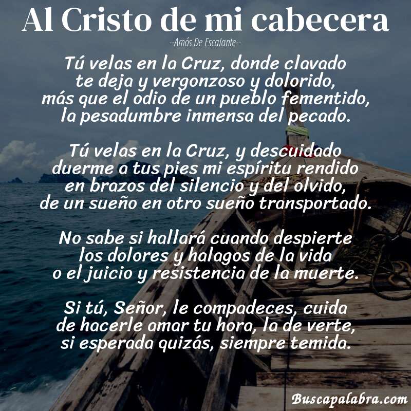 Poema Al Cristo de mi cabecera de Amós de Escalante con fondo de barca
