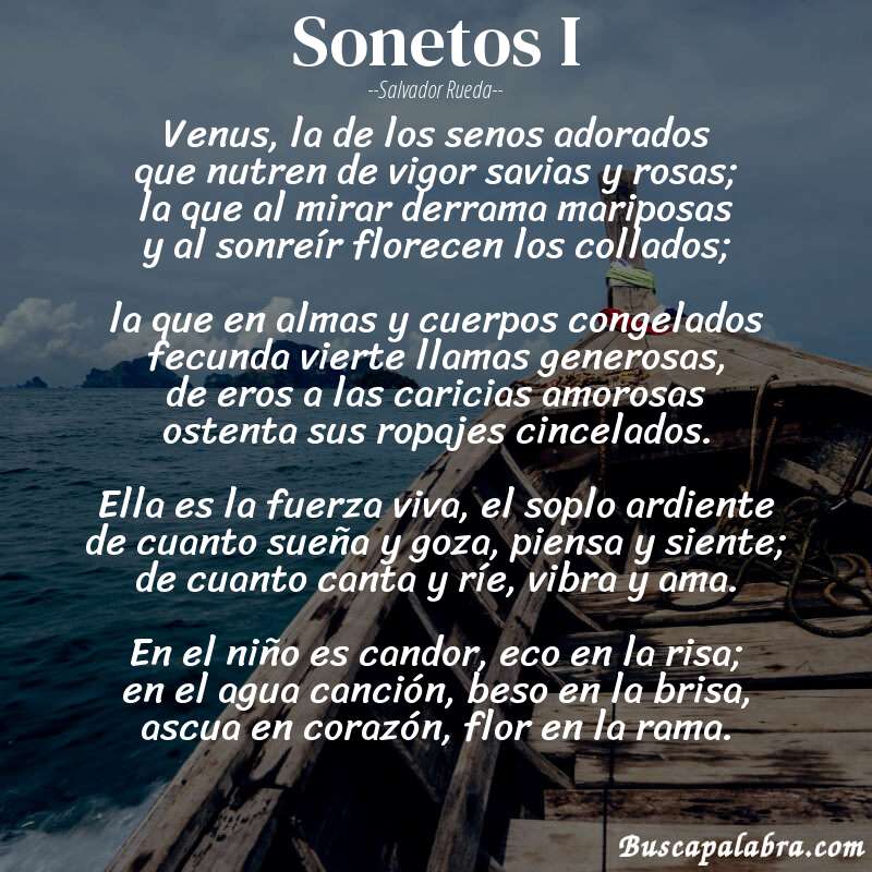 Poema sonetos I de Salvador Rueda con fondo de barca